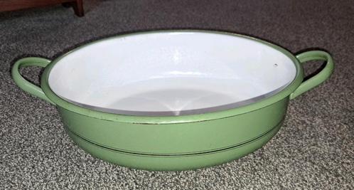 Vintage reseda groene emaille ovale braadslee met oren, Antiek en Kunst, Antiek | Emaille, Ophalen