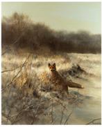 Pieter Dik “Vos in de duinen” olieverfschilderij, Antiek en Kunst, Kunst | Schilderijen | Klassiek, Ophalen of Verzenden