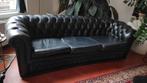Handgeschilderde zwarte vintage Chesterfield 3-zitsbank, Huis en Inrichting, Banken | Bankstellen, Gebruikt, Driepersoons, Rechte bank