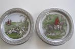 Jagen, jacht - onderzetters (porselein met tinnen rand), Antiek en Kunst, Curiosa en Brocante, Ophalen of Verzenden