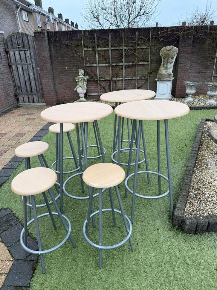 Stamtafels met barkrukken set, Huis en Inrichting, Barkrukken, Gebruikt, Hout, Ophalen