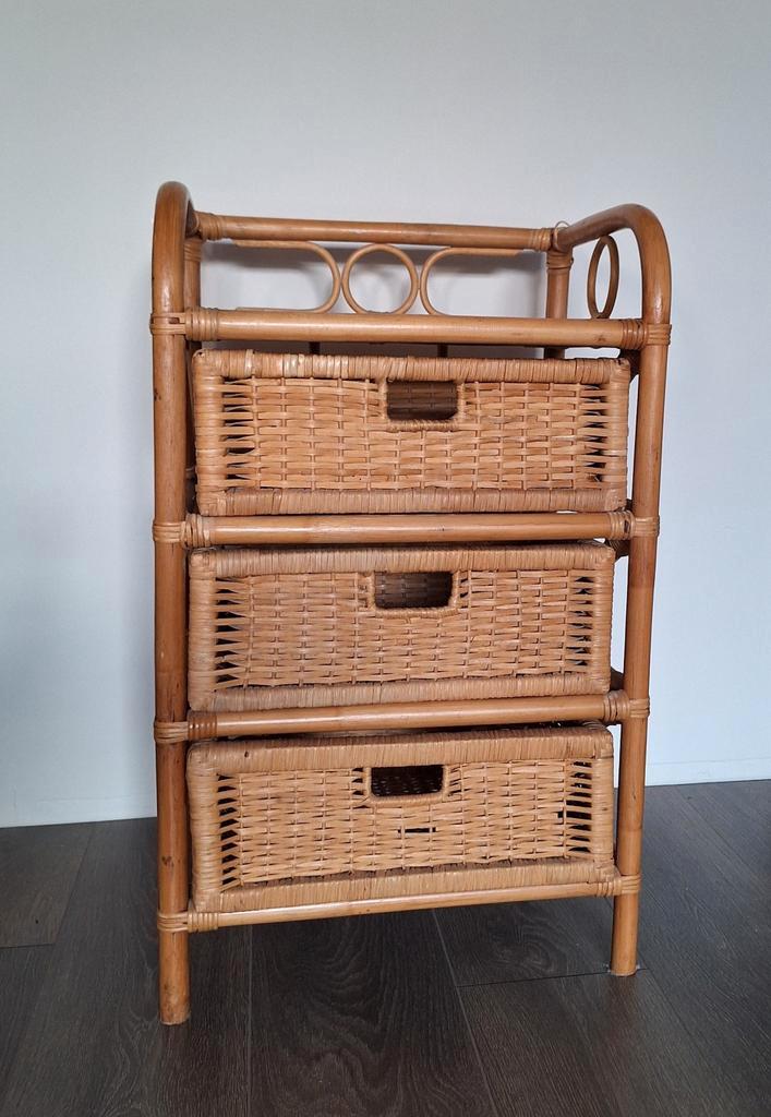 Leuk vintage rotan ladekastje - 3 lades, Huis en Inrichting, Kasten | Dressoirs, Gebruikt, Minder dan 50 cm, 25 tot 50 cm, Met lade(s)