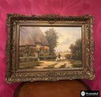 Groot schilderij landschap boerderij - barok lijst goud, Ophalen of Verzenden