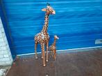 set van grote giraf met kalf van echt leer, Verzamelen, Beelden en Beeldjes, Ophalen, Zo goed als nieuw, Mens