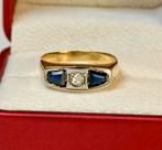 18 karaat gouden ring met natuurlijke diamant en saffier!, 18 tot 19, Ophalen of Verzenden, Dame of Heer, Met edelsteen