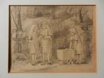 Tekening Meisjes in park Harm Kamerlingh Onnes 1948 15x19,5, Ophalen of Verzenden