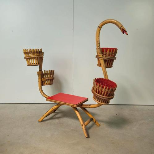Vintage slang plantentafel rotan, Tuin en Terras, Bloembakken en Plantenbakken, Gebruikt, Hout, Binnen, 60 tot 100 cm, Overige vormen
