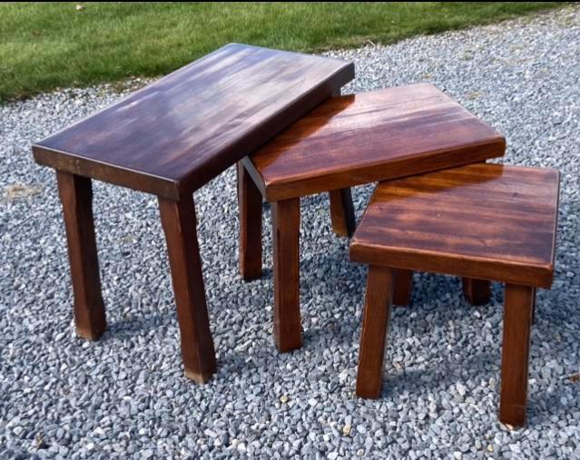 Vintage Mimiset Nesting Tafels Eiken, Huis en Inrichting, Stoelen, Gebruikt, Ophalen