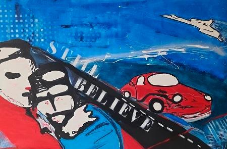 GROOT CANVAS DOEK IN STIJL VAN HERMAN BROOD, Antiek en Kunst, Kunst | Schilderijen | Modern, Verzenden