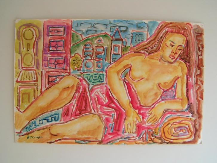 H.Bekman prachtige pose "liggende vrouw" Acrylverf (NHS), Antiek en Kunst, Kunst | Tekeningen en Foto's, Ophalen of Verzenden