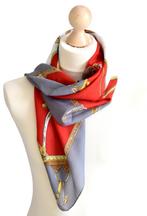 Vintage zijde foulard, shawl, Ted Lapidus, grijs/rood/goud, Vintage Ted Lapidus, Sjaal, Zo goed als nieuw, Verzenden