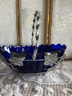 Mooie Kobaltblauwe schaal in houder inklapbare handvat, Antiek en Kunst, Ophalen of Verzenden