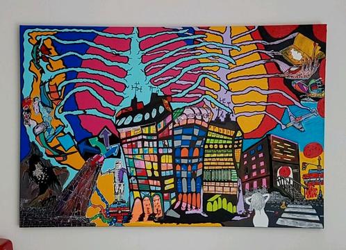 Schilderij abstract popart graffiti, Antiek en Kunst, Kunst | Schilderijen | Abstract, Ophalen