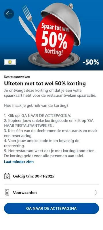 Vouchers Lidl restaurant weken 6 stuks voor €10,- beschikbaar voor biedingen