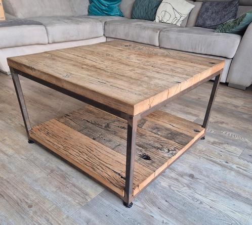 Eikenhouten salontafel, Huis en Inrichting, Tafels | Salontafels, Gebruikt, Minder dan 50 cm, 50 tot 100 cm, Rechthoekig, Metaal