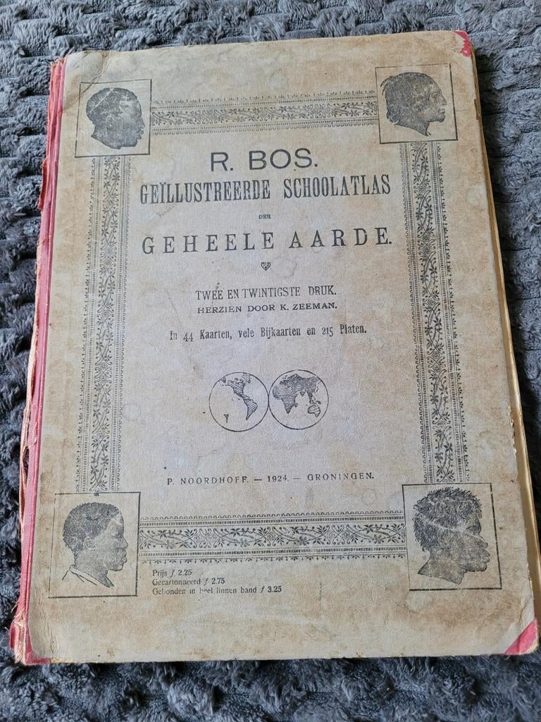 Antieke Bos Schoolatlas 1924 - Geïllustreerd, Gelezen, Ophalen of Verzenden, 1800 tot 2000, Wereld