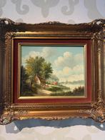 Klassiek Schilderij: Landhuis aan het Water, Gesigneerd J. K, Ophalen of Verzenden