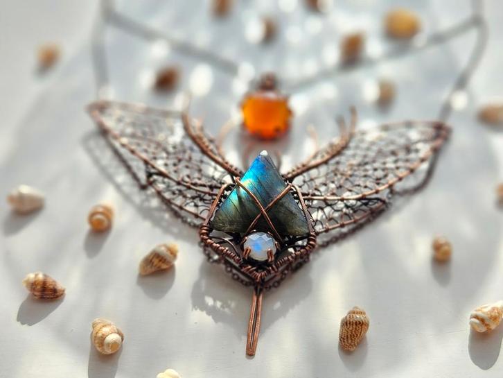Dream Current, handgemaakte koperen wire wrap ketting, Sieraden, Tassen en Uiterlijk, Kettingen, Nieuw, Overige materialen, Met edelsteen