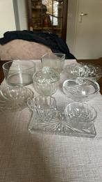 7 glazen items: bonbonsschaaltjes/roomstel/div, Glas of Glazen, Gebruikt, Ophalen of Verzenden, Glas