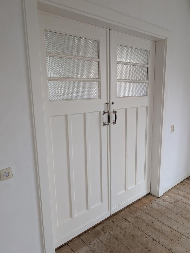 Originele jaren '30 en-suite deuren, Doe-het-zelf en Verbouw, Deuren en Horren, Gebruikt, Binnendeur, Ophalen of Verzenden, Glas