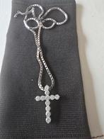 Zilveren venetiaanse Ketting met Moissanite Kruis, Met edelsteen, Ophalen of Verzenden, Zo goed als nieuw, Zilver