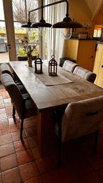 Massief eiken eettafel 220 x 95 cm, Ophalen, Eikenhout, 200 cm of meer, 50 tot 100 cm