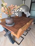 Teak Eettafel met 6 Stoelen, Ophalen, 150 tot 200 cm, Zo goed als nieuw, Vijf personen of meer