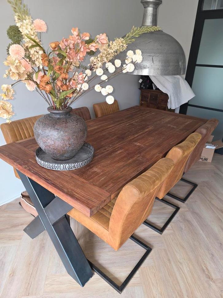 Teak Eettafel met 6 Stoelen, Huis en Inrichting, Tafels | Eettafels, Zo goed als nieuw, 150 tot 200 cm, 150 tot 200 cm, Vijf personen of meer