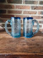 2 vintage blauwe hand gemaakte glazen bierpullen, Antiek en Kunst, Antiek | Glas en Kristal, Ophalen of Verzenden