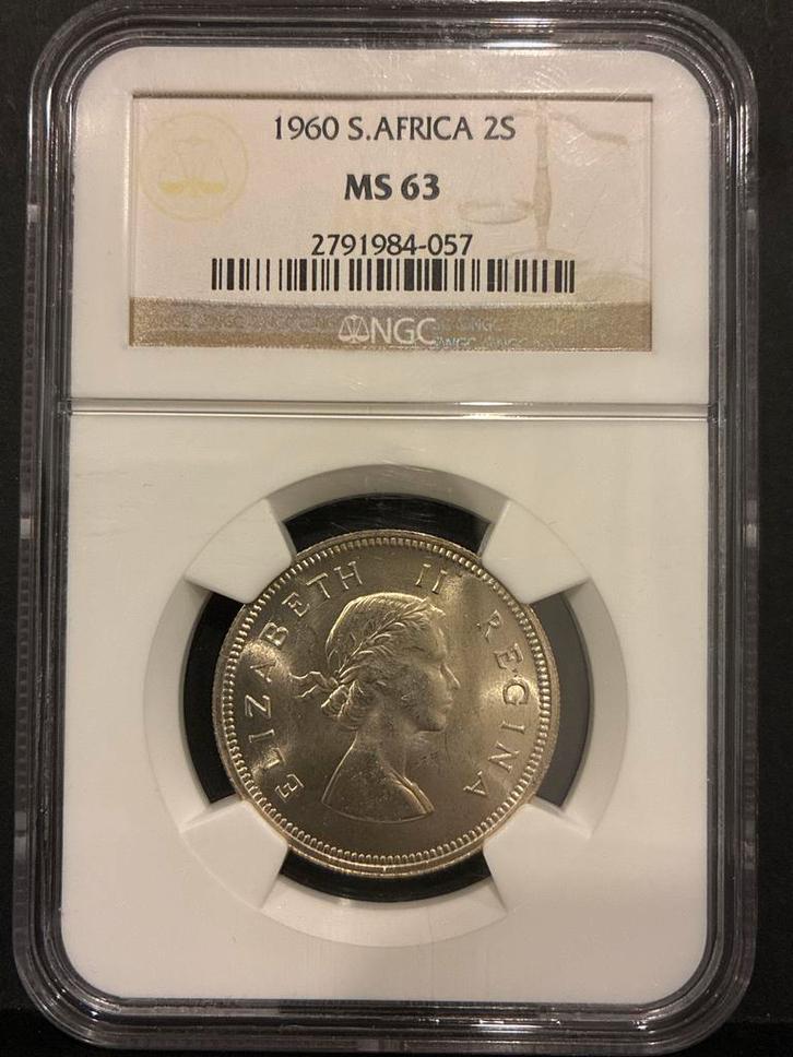 1960 Zuid-Afrika 2S MS63 NGC, Postzegels en Munten, Munten | Afrika, Losse munt, Zuid-Afrika, Zilver, Ophalen of Verzenden