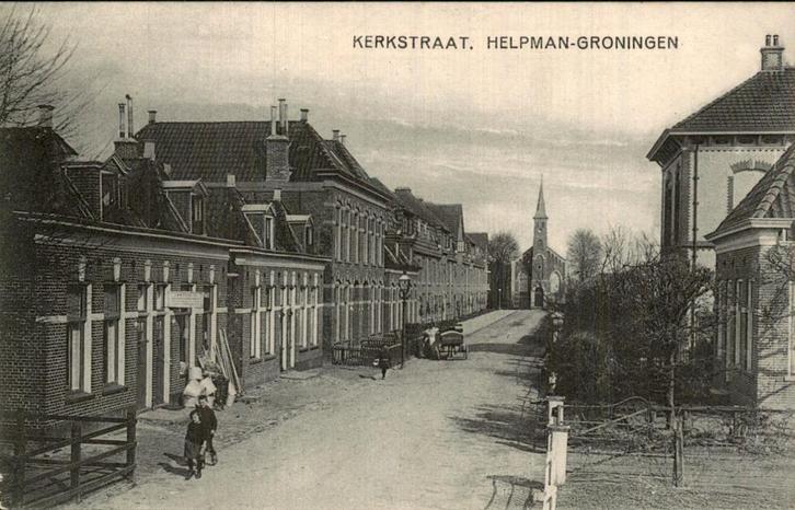 Kerkstraat- Helpman Groningen, Verzamelen, Ansichtkaarten | Themakaarten, Gelopen, Voor 1920, Ophalen of Verzenden