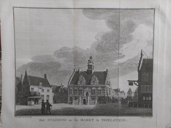 27 / Stadhuis en markt Ysselstein - IJsselstein J.C. Philips, Antiek en Kunst, Kunst | Etsen en Gravures, Ophalen of Verzenden