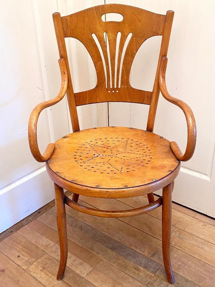 Antieke gebogen hout Fischel fauteuil, Wiener Secession, Huis en Inrichting, Stoelen, Gebruikt, Eén, Hout, Bruin, Ophalen