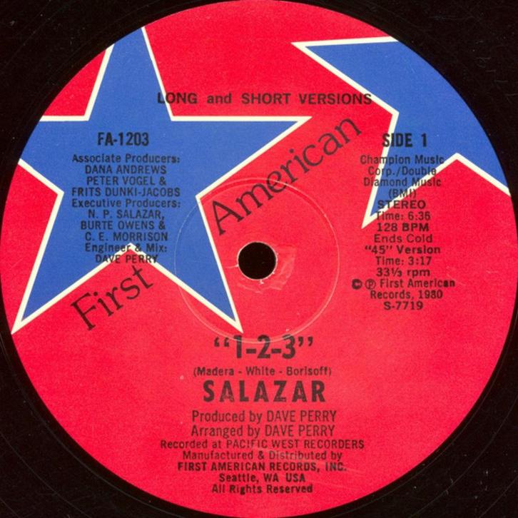 Ruil of koop Salazar 1-2-3 b/w Let's Hang On (12 Inch 1980), Cd's en Dvd's, Vinyl Singles, Gebruikt, Maxi-single, Dance, 12 inch