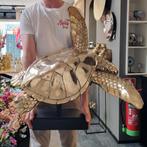 Schildpad beeld messing goud op standaard, Antiek en Kunst, Ophalen of Verzenden