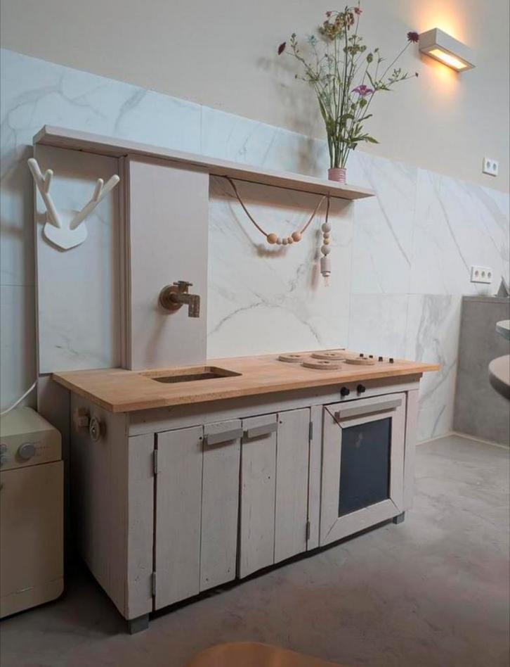 Handgemaakte Speelkeuken - Beige, Huis en Inrichting, Keuken | Complete keukens, Nieuw, Enkelwandige keuken, Crème, Hout, Ophalen
