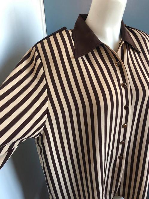 Creations paris vintage bruin beige gestreept blouse 44, Kleding | Dames, Blouses en Tunieken, Zo goed als nieuw, Maat 46/48 (XL) of groter
