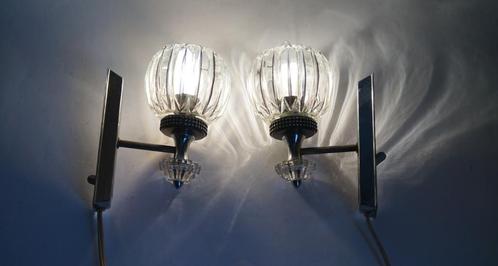 2x vintage retro wandlamp strass glas chroom goud jaren '60., Huis en Inrichting, Lampen | Wandlampen, Gebruikt, Glas, Kunststof