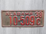 Kentekenplaat Alabama USA 1938 Nummerplaat Nummerbord, Verzamelen, Automerken, Motoren en Formule 1, Auto's, Gebruikt, Ophalen of Verzenden