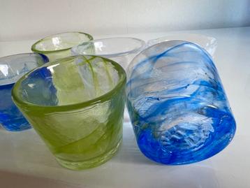 Set 6 Kosta Boda ‘Swirl’ Waxinelichthouders Lemongreen Blauw beschikbaar voor biedingen