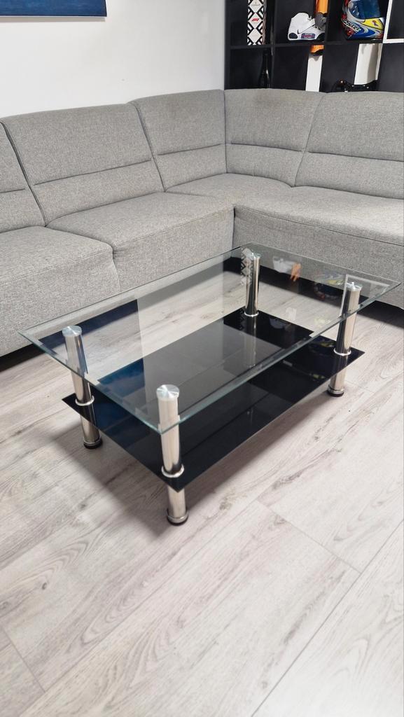 MOET WEG! Glazen salontafel dubbel glas 102cm bij 63cm, Huis en Inrichting, Tafels | Salontafels, Zo goed als nieuw, Minder dan 50 cm