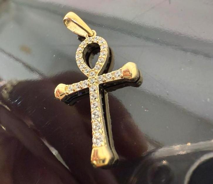 Prachtige 14 karaats gouden kruis hanger ankh, Sieraden, Tassen en Uiterlijk, Kettingen, Nieuw, Goud, Goud, Ophalen of Verzenden