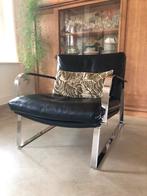 Stoer zwarte leren fauteuil van Conform, Huis en Inrichting, Fauteuils, Ophalen, Stoer, vintage, retro, industrieel etc, Zo goed als nieuw