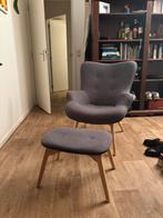 Fauteuil SKALBORG + voetenbank donkergrijze stof/eiken Jysk, Ophalen, Zo goed als nieuw, Eén, Stof