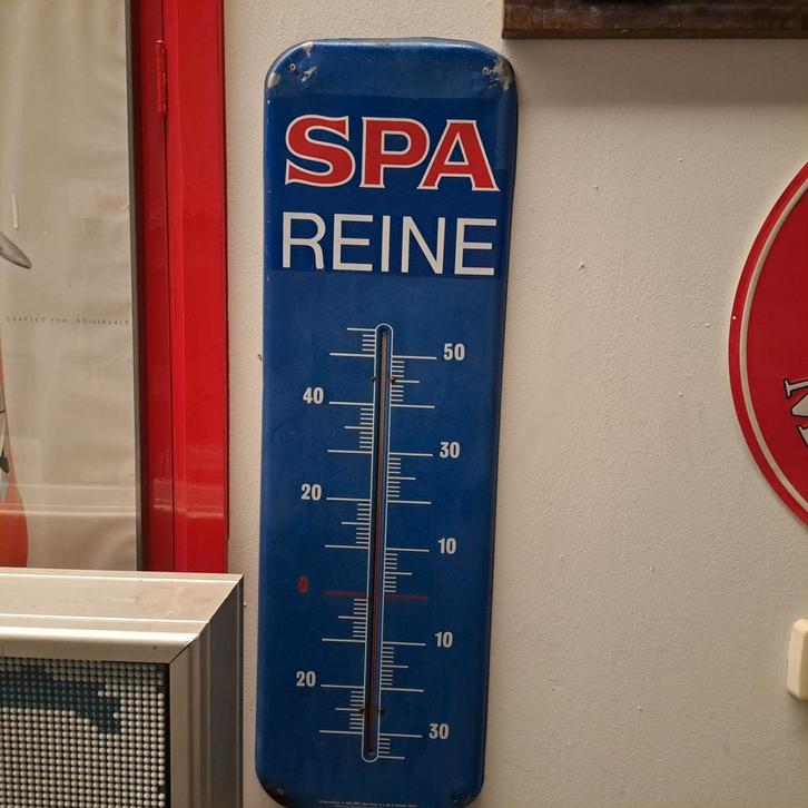 Spa Reine Thermometer blikken reclamebord '72 France, Verzamelen, Merken en Reclamevoorwerpen, Gebruikt, Reclamebord, Ophalen of Verzenden