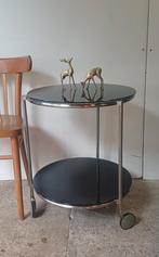 Vintage ikea Ehlén Johansson tafeltje trolly  bruin/ zwart, Ophalen of Verzenden, Zo goed als nieuw, Rond