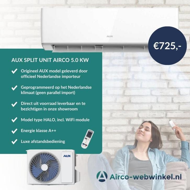 Originele AUX AIRCO 5.0 kW met WiFi incl leidingpakket 3m, Witgoed en Apparatuur, Airco's, Nieuw, Wandairco, 100 m³ of groter