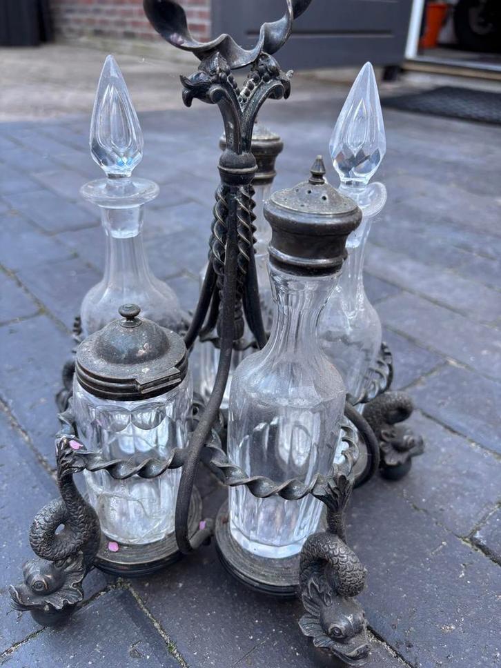 Antieke Azijn & Olie Set, Antiek en Kunst, Antiek | Glas en Kristal, Ophalen