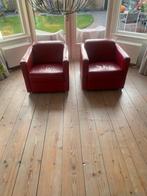 Twee rode leren kubus stoelen, Huis en Inrichting, Fauteuils, Ophalen, Gebruikt, 50 tot 75 cm, Leer