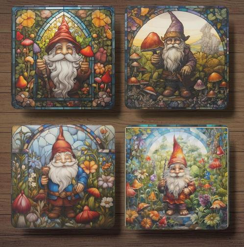 Kabouter Glas in Lood onderzetters met houder, Huis en Inrichting, Woonaccessoires | Onderzetters, Nieuw, Glas of Kopje, Ophalen of Verzenden